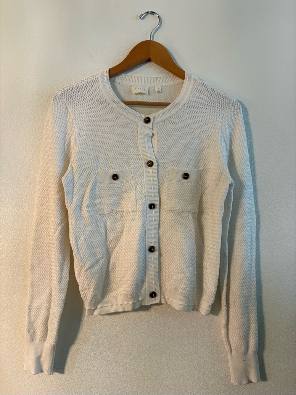 Cyrus White Textured Button-Front Cardigan